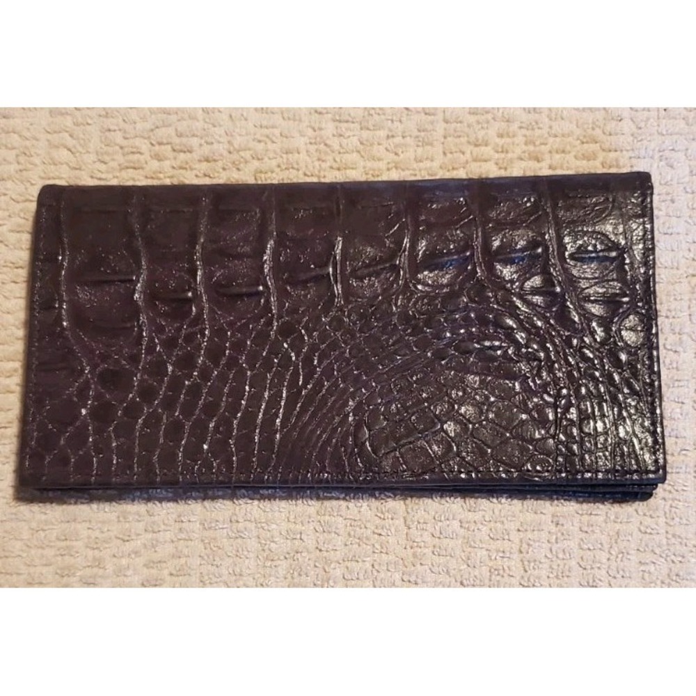 Veari Women's Hornback Croc Leather Checkbook Card Wallet Purple 7x3.5‎ NEW